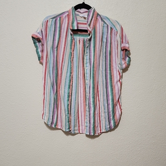 Time and Tru Tops - Time and Tru Red Pink Boxy Button Down Shirt